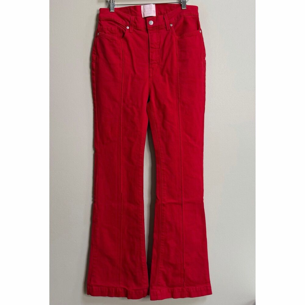 Revice Red Mars Bar Embroidered Americana High Rise Venus Flares Jeans Size 32